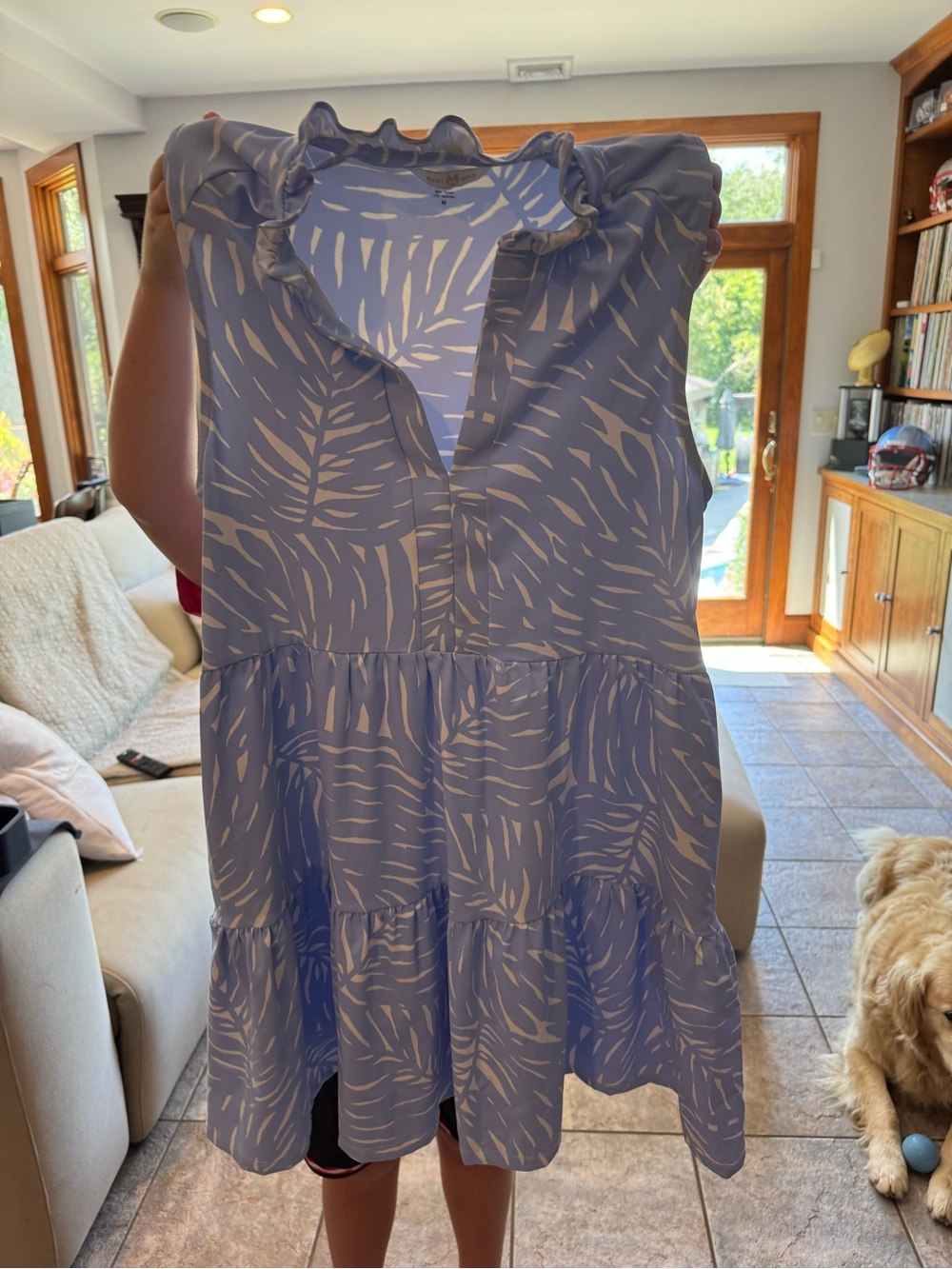 MAHI GOLD Pale Blue & White Sleeveless Ruffled Tiered Mini Dress - Picture 3 of 3